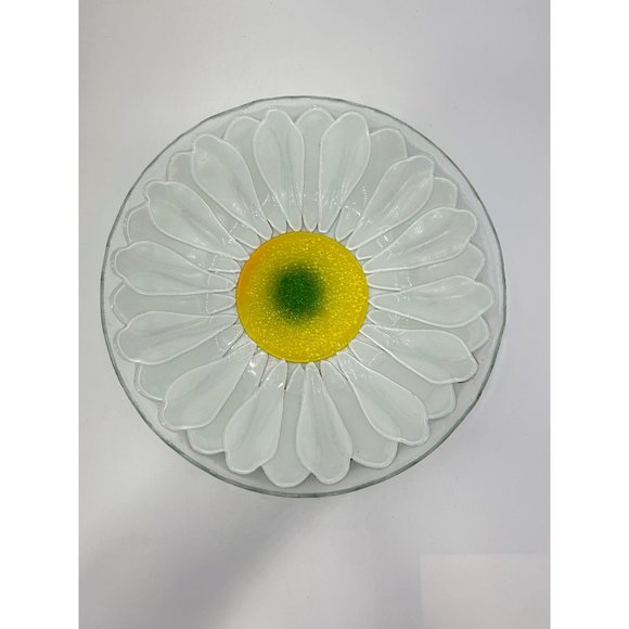 Art Glass Plate Villeroy & Boch Wonderful World Fusing Bowl Daisy White Yellow - Picture 2 of 7